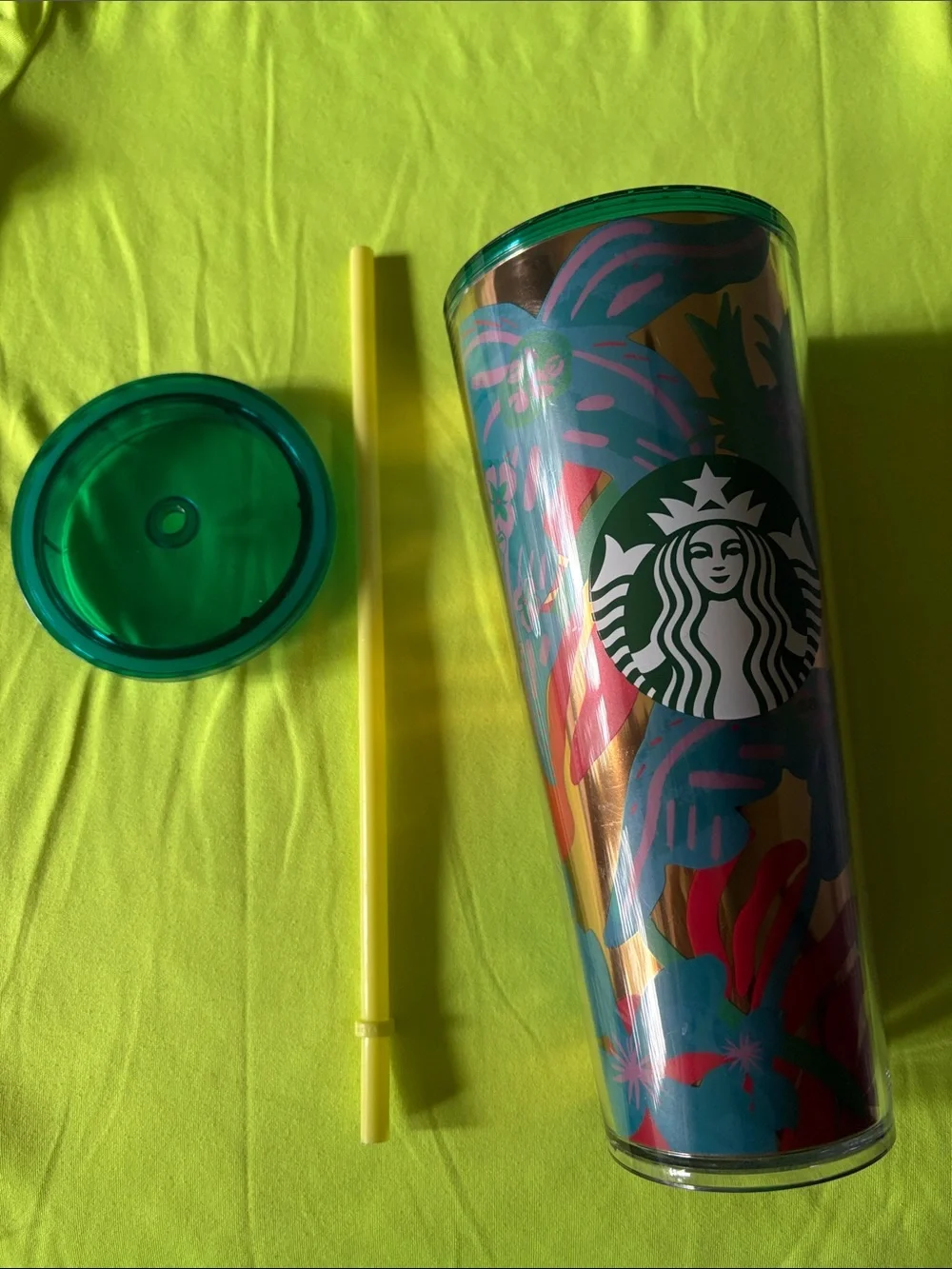 Starbucks 2222 spring collectionTropical Floral Tumbler - Teal/Green/Yellow/Pink